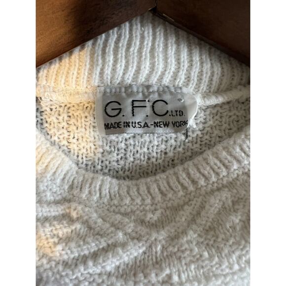 Vintage Sweater G.F.C. Ltd 80s Ivory Mock Neck Medium Made in USA - Picture 7 of 10